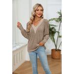 Женский топ с длинным рукавом и кружевным V-образным вырезом Yesfashion, Khaki - фото 3