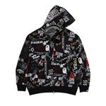 Худи BAPE Hand Draw Pattern Shark Zip Hoodie, Black - фото