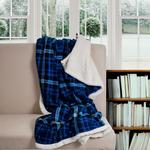 Плед из флиса в клетку и плед из шерпа, синий - фото 2