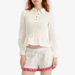 Рубашка в сборку цвета ореха Damson Madder, белый - фото 2