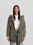 Парка Bershka Between-Seasons Parka, хаки - фото 2
