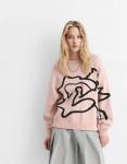 Свитер Pull&Bear Flower в пыльно-розовом цвете - фото