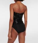 Боди без бретелек с пайетками Alexandre Vauthier, черный - фото 4