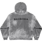 Худи с вышитым логотипом и эффектом потертости Balenciaga, серый - фото 4