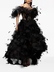 Платье-корсет макси, украшенное перьями Ana Radu, черный - фото 2
