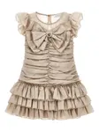 Платье с оборками и бантом Monnalisa, бежевый - фото