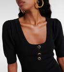 Шерстяное мини-платье с отделкой из перьев Alessandra Rich, черный - фото 4