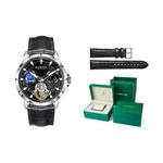 KANGOL Часы Automatic Mechanical Movement Genuine Leather Strap Watch Men's Watch Black Dial, Silver Blue Dial - фото 3