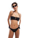 Черный бикини-топ-бандо Miss Selfridge с узлом спереди - фото 2