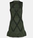 Трикотажное мини-платье со змеиным эффектом Alaïa, зеленый - фото