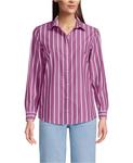 Женская рубашка без глажки на пуговицах спереди Lands' End, Light raspberry/white stripe - фото