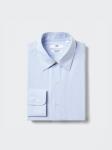 Приталенная рубашка super non-iron slim fit обычный воротник, клетка Uniqlo, синий - фото