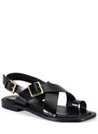 Women's Leather Toe Loop Flat Sandals In Black DIBA True - фото