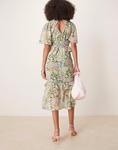 Платье миди Hope & Ivy с баской на талии и зеленым принтом - фото 4