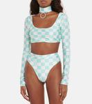 Расшитый клетчатый бикини Alessandra Rich, Aqua-White - фото 2