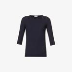 Топ из эластичной ткани в рубчик с рукавами три четверти Vince, синий - фото