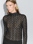 Кружевной топ с длинными рукавами Massimo Dutti, черный - фото 3