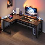 Игровой компьютерный стол Naijia с полкой, 140x100 см, L-образный, левосторонний, цвет North American Black Walnut - фото