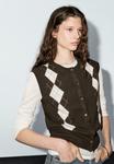 Кардиган Massimo Dutti CREW NECK WITH DIAMOND PATTERN, Mottled Dark Brown - фото 3