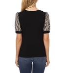 Топ CeCe Puff Sleeve Mix Media Knit Top, Rich Black - фото 2
