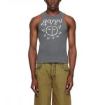 Рибленый топ Sun print GANNI, серый - фото 6