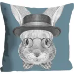 Декоративная подушка queence Maricka с зайцем в шляпе Queence, Blau + bedruckt - фото 2