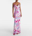 Платье макси из шелкового твила с принтом Pucci, розовый - фото 6