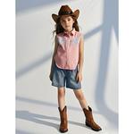 Детская ковбойская блузка без рукавов с бахромой Elitechoice, Pink Plaid - фото 3