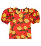 Хлопковая блузка с цветочным принтом Mini Rodini, оранжевый - фото