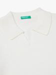 Детский вязаный поло с длинными рукавами Benetton, White - фото 3