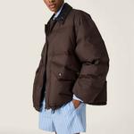 MIU MIU Кожаный воротник пуховик, Ebony - фото 4