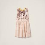 Вышитое платье из марокена MIU MIU, персиковый - фото