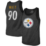 Мужская футболка TJ Watt Heathered Black Pittsburgh Steelers с названием и номером, три-смесовая майка Fanatics, черный - фото