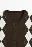 Кардиган Massimo Dutti CREW NECK WITH DIAMOND PATTERN, Mottled Dark Brown - фото 8
