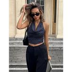 Женский полосатый топ-бюстье на завязках с открытой спиной и драпировкой спереди Yesfashion, Black - фото 2