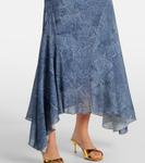 Платье макси из сетки с принтом и сборками Ganni, Denim - фото 5