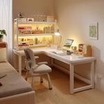 Угловой стол Naijia с L-образной полкой, компьютерный стол для спальни, письменный стол, 160x120x75 см, кремово-белый, левосторонний - фото 2