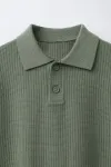 Простая трикотажная рубашка-поло в рубчик Zara, светло-хаки - фото 3