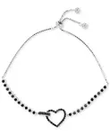 Браслет-Боло с черным кубическим цирконием в форме сердца и безеля Macy'S, silver - фото