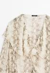 Блуза Massimo Dutti SNAKESKIN PRINT GARMENT WITH RUFFLES, Beige - фото 8