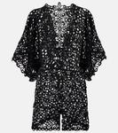 Ромпер с цветочным узором и ажурной вязкой Norma Kamali, черный - фото