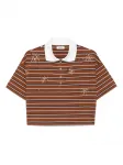 Укороченная рубашка поло в полоску SANDRO, коричневый - фото
