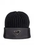 Шапка бини в рубчик с логотипом Prada, черный - фото