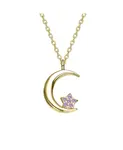 Детское ожерелье с подвеской в виде полумесяца и звезды, покрытое 14-каратным золотом и украшенное цветными кубическими цирконами Gigigirl, pink - фото