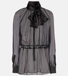 Блузка из шелкового шифона с бантом Dolce&Gabbana, черный - фото