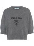 Укороченный джемпер с логотипом Prada, серый - фото