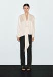Блуза Massimo Dutti FLOWING V-NECK WITH TIE, Beige - фото