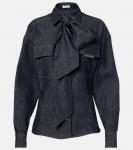 Хлопковая блузка с бабочкой Brunello Cucinelli, синий - фото