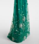 Платье с цветочной вышивкой Costarellos, зеленый - фото 5