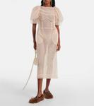 Платье миди из сетчатой ткани с отделкой рюшами Simone Rocha, бежевый - фото 2